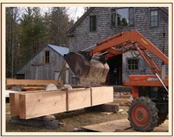 Douglas fir timbers used in this hull roof house in Brownfield Maine