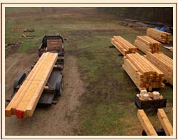 Douglas fir timbers used in this hull roof house in Brownfield Maine